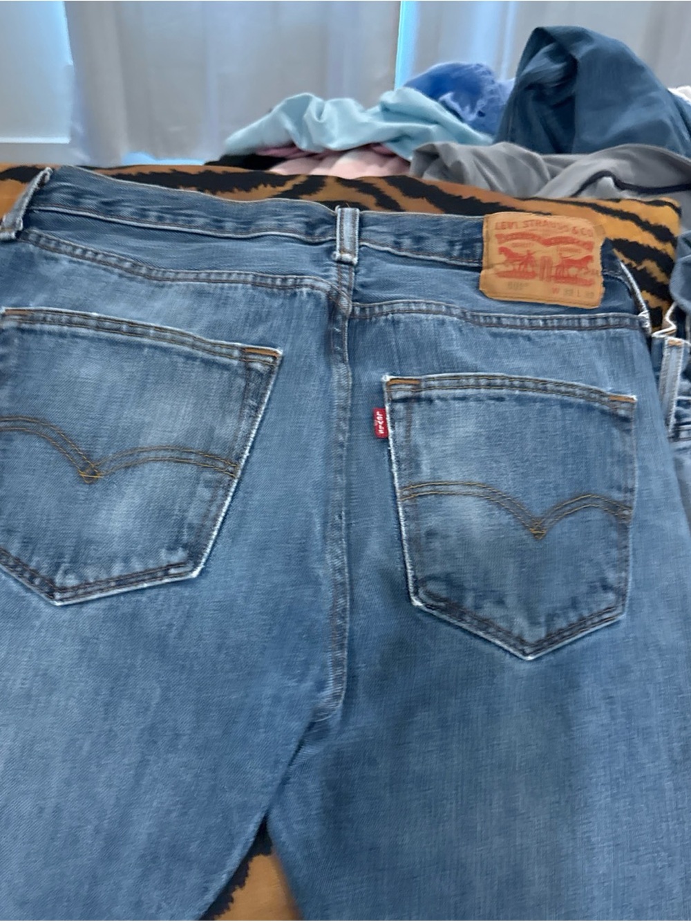 Levi's Blue Denim Jeans with Tan Leather Patch 501
